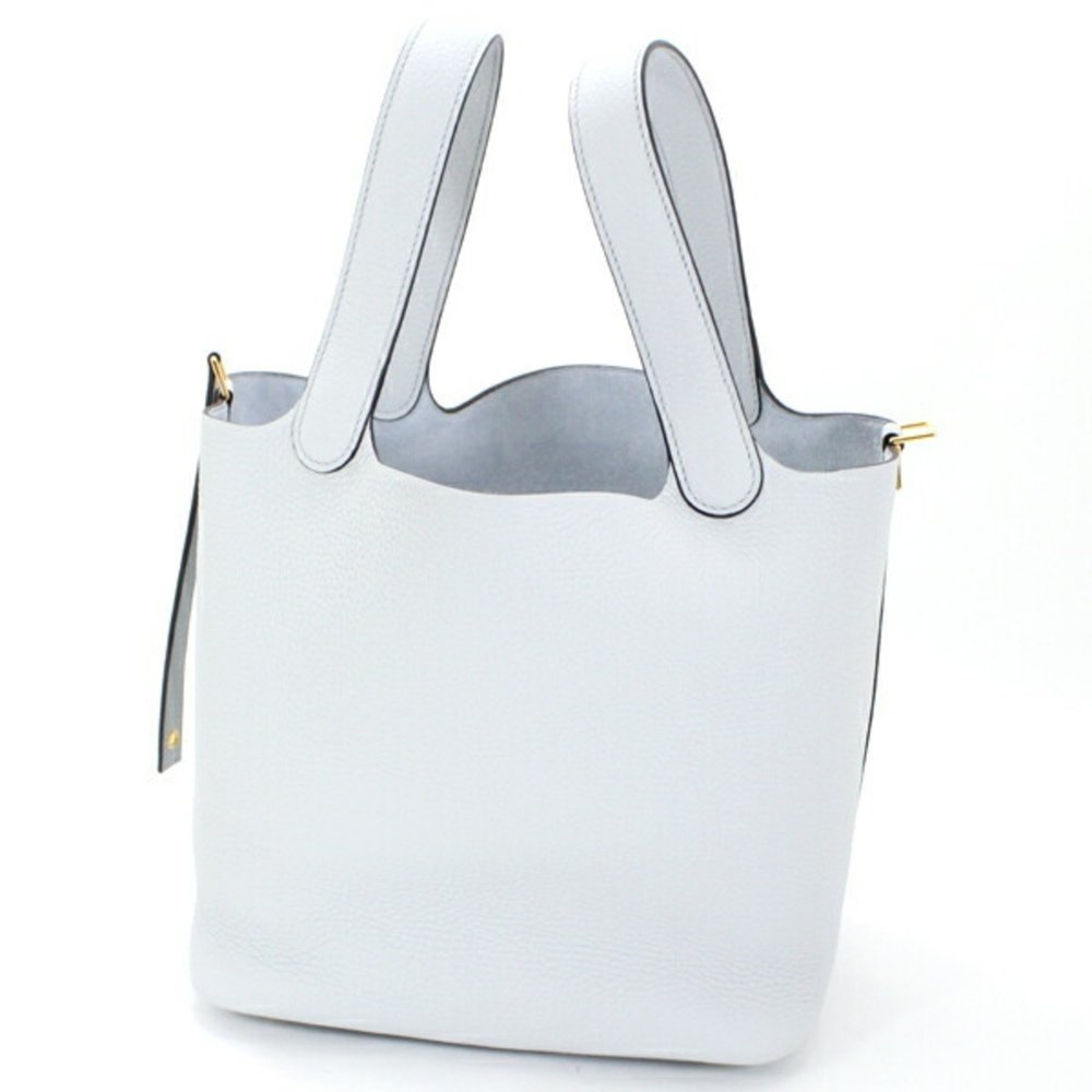 Hermes Picotin Lock MM 22 Handbag Blue Pale Gold Hardware Z Stamp Taurillon C... - Picture 3 of 10